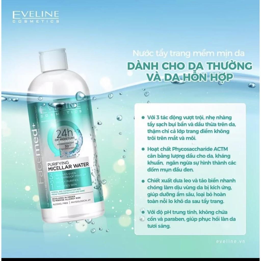 Nước tẩy trang Eveline Facemed+ sạch sâu 3 trong 1 không cồn cho da dầu - 400ml