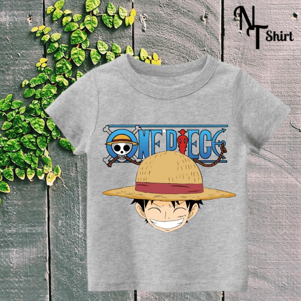 Áo phông bé trai và bé gái, Áo thun trẻ em in hình One Piece Luffy, Áo cotton xuất xịn mặc mát mịn hình in chất lượng 13