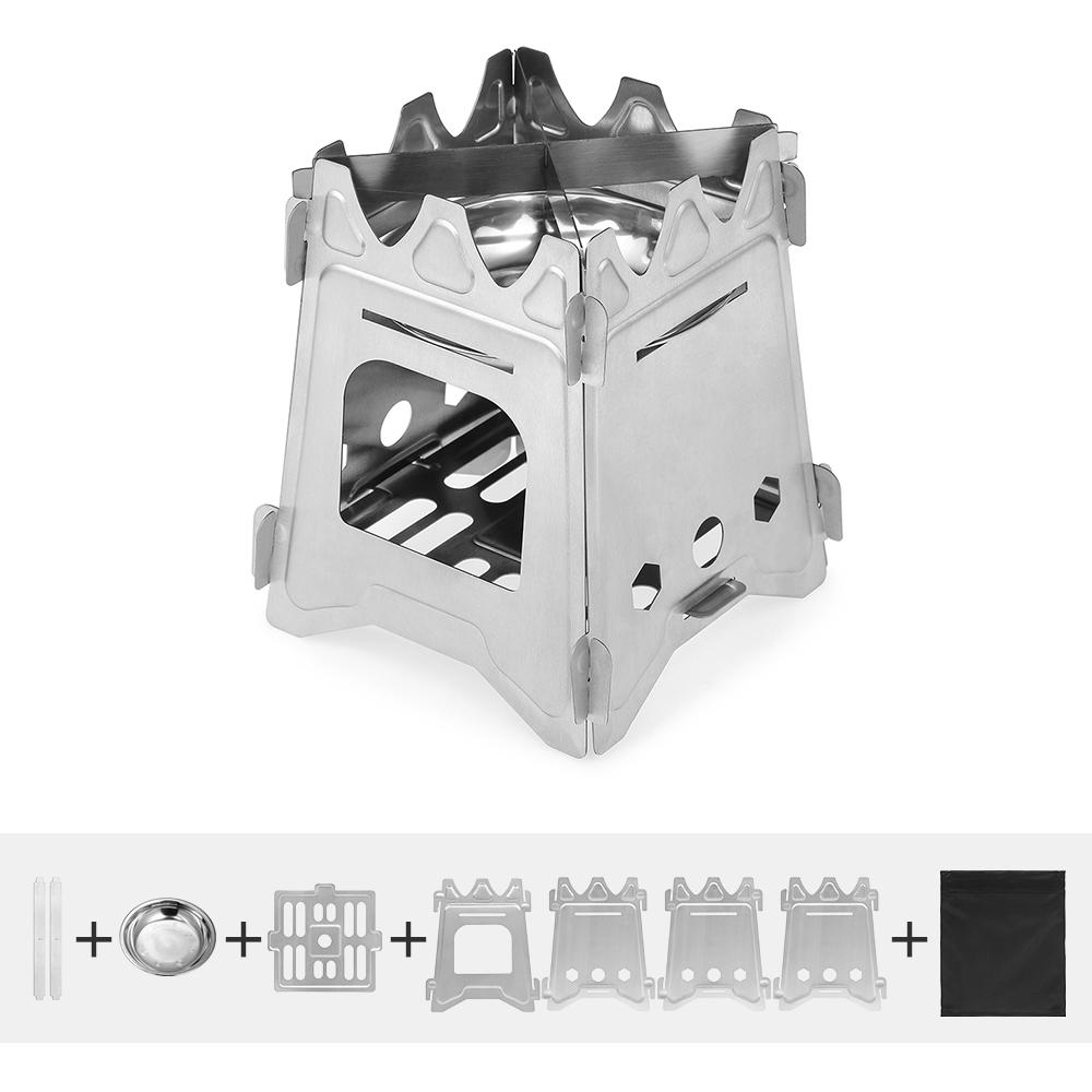 Bếp cắm trại di động ngoài trời bằng thép không gỉ gấp gọn có ngăn đựng cồn riêng