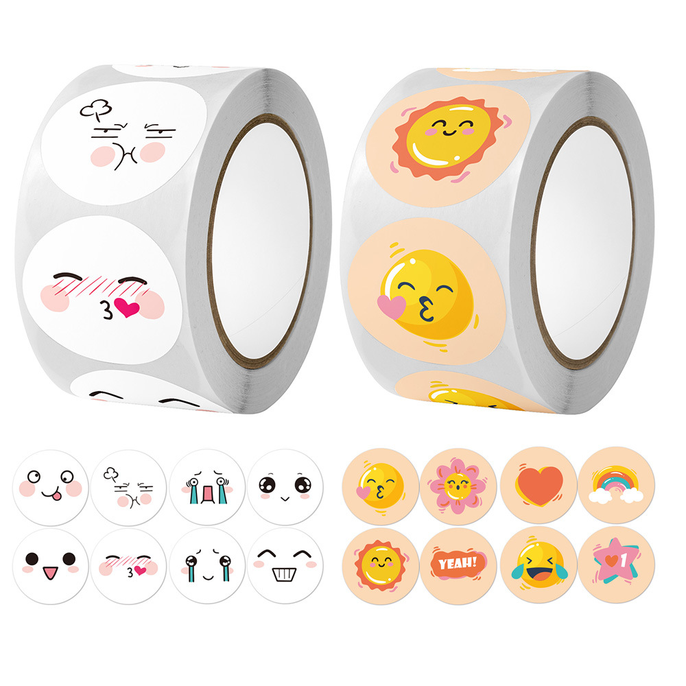 Cuộn 500 tem sticker trang trí mặt icon cute 1 inch