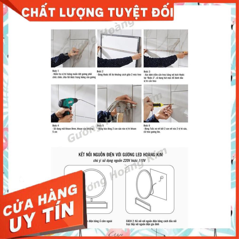 Gương đèn led cảm ứng đển bàn trang điểm treo tường chữ nhật nhà tắm thông minh kích thước 50x70 cm - guonng