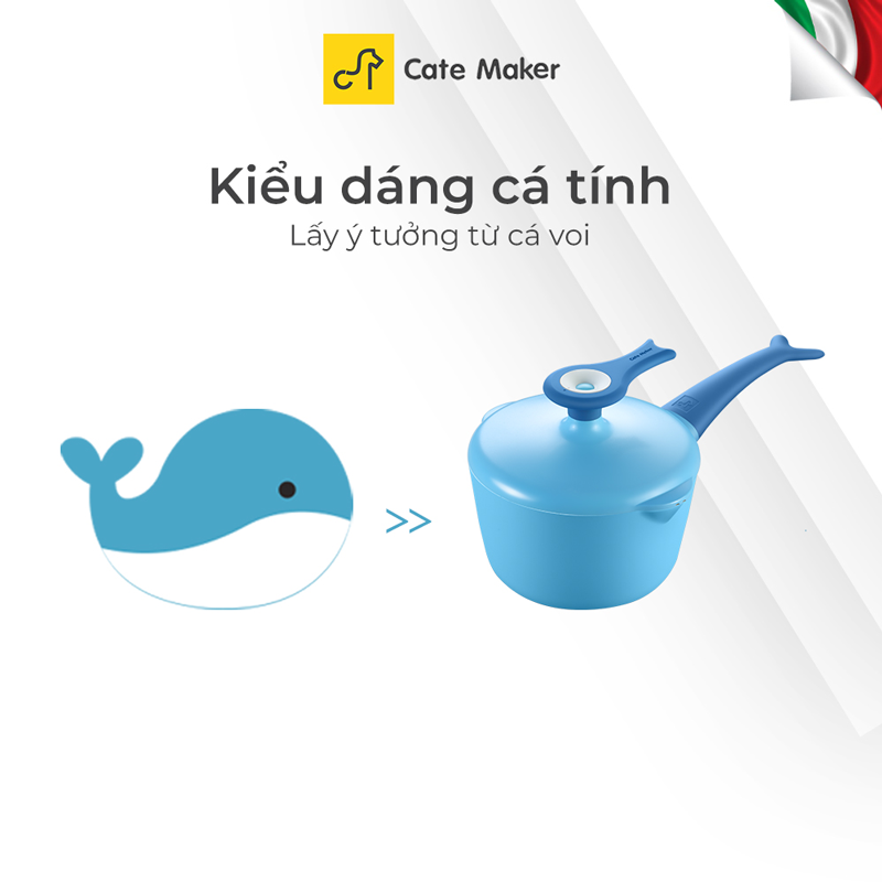 Nồi cán dài/ quánh Cate-Maker WHALE SERIES GYL-JY16NL, size 16cm, sứ dưỡng sinh, chống dính, dùng cho mọi loại bếp