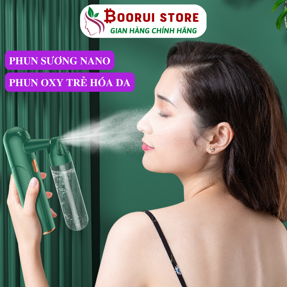 Máy phun sương nano xông da mặt Boorui D38 : Máy phun Oxy dưỡng ẩm áp suất cao, làm sạch , đẩy tinh chất giúp làm đẹp và trẻ hóa da - Hàng loại 1