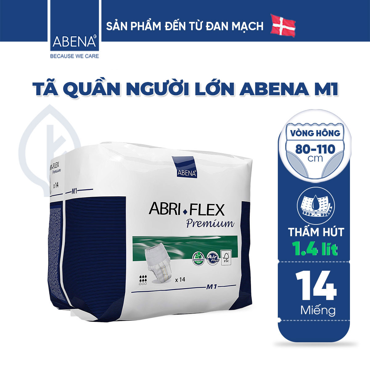 Tã quần người lớn Abena Abri Flex Premium M1- Nhập khẩu Đan Mạch (Gói 14 miếng)