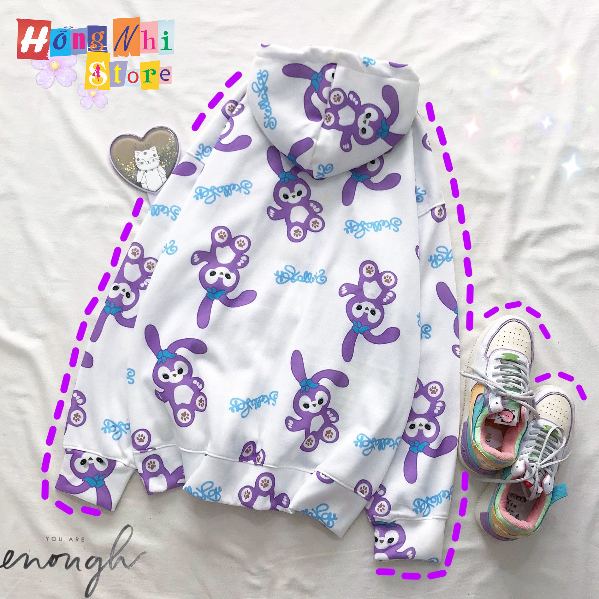 Áo Hoodie Zip 3D Thỏ Tím Dáng Rộng - Khoác Hoodie Dây Kéo In Hình Unisex - MM