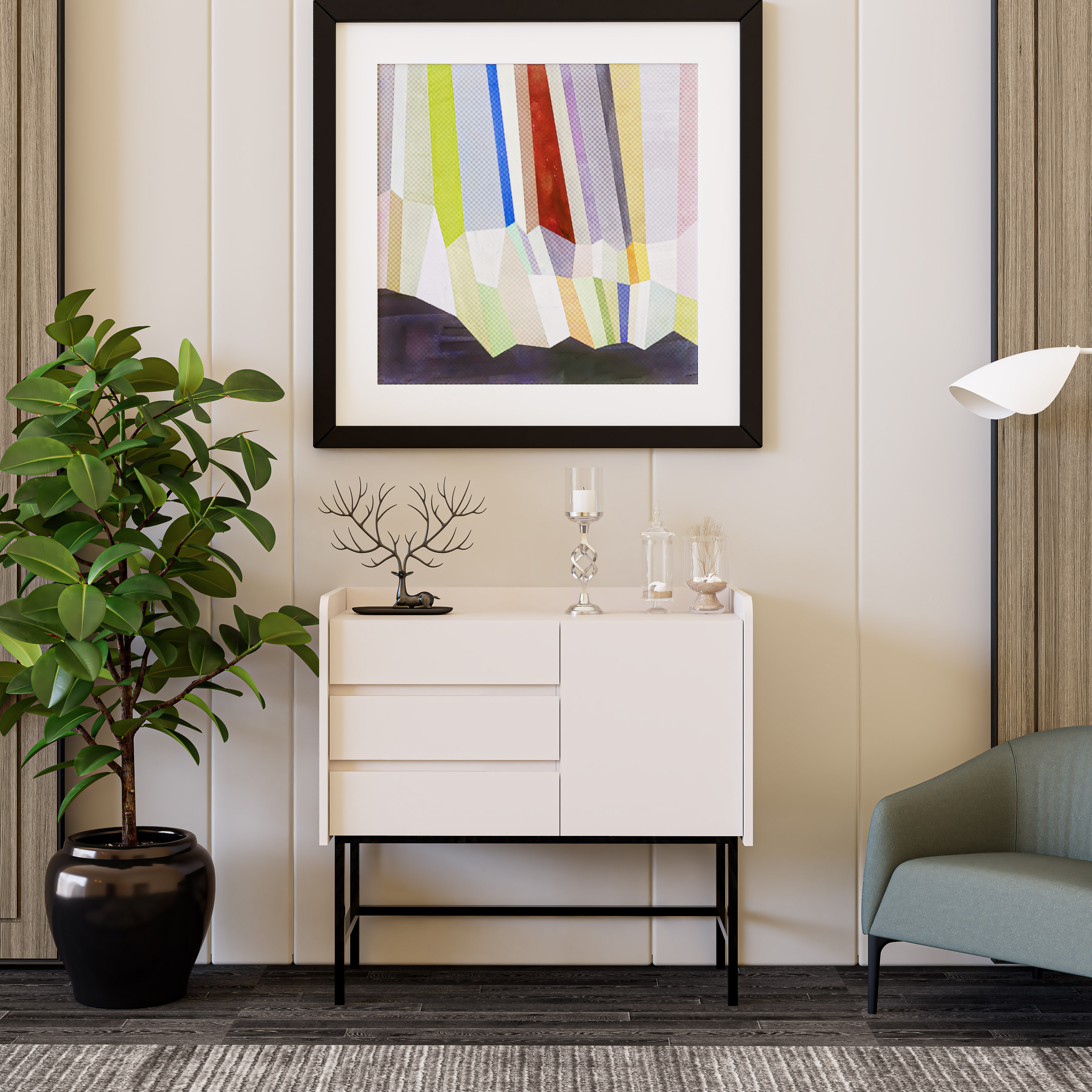 LAVIA, Tủ lưu trữ 3 ngăn kéo - 1 cửa mở - chân sắt, 90cm x 40cm x 86cm , THK_157
