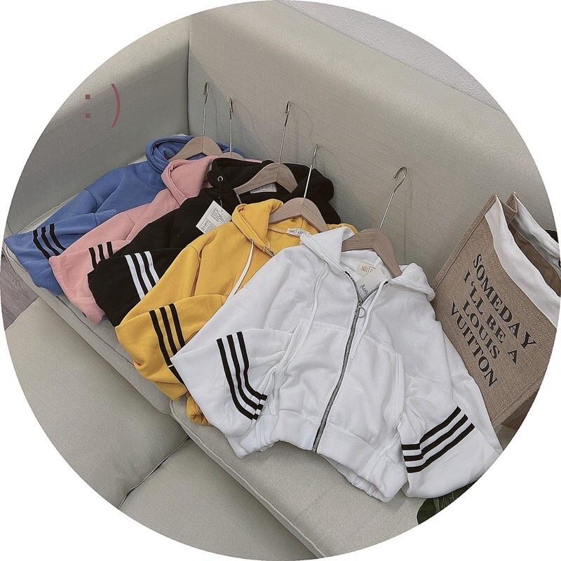 Áo khoác lửng croptop nỉ ngoại sọc tay có nón unisex ulzzang nam nữ