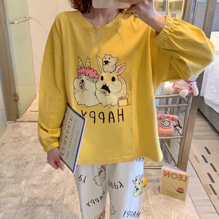 PYJAMA-Đồ ngủ tay dài in hình hoạt hoạ  dễ thương