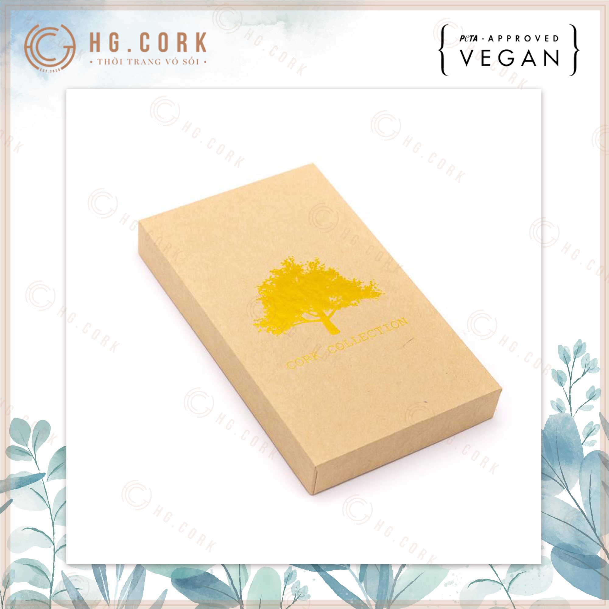 Đồng Hồ Nam Thời Trang Bồ Đào Nha Unisex - HGcork U8H Dây Đeo Bằng Da Thực Vật (Cork/Lie) Màu Xanh Ngọc Kèm Dây Màu Vàng Tự Nhiên