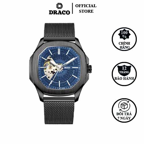 Đồng hồ nam Draco D23-DS68 “DongSon” Automatic đen xanh kết hợp chất liệu dây thép không gỉ màu đen-thời trang nam thể thao