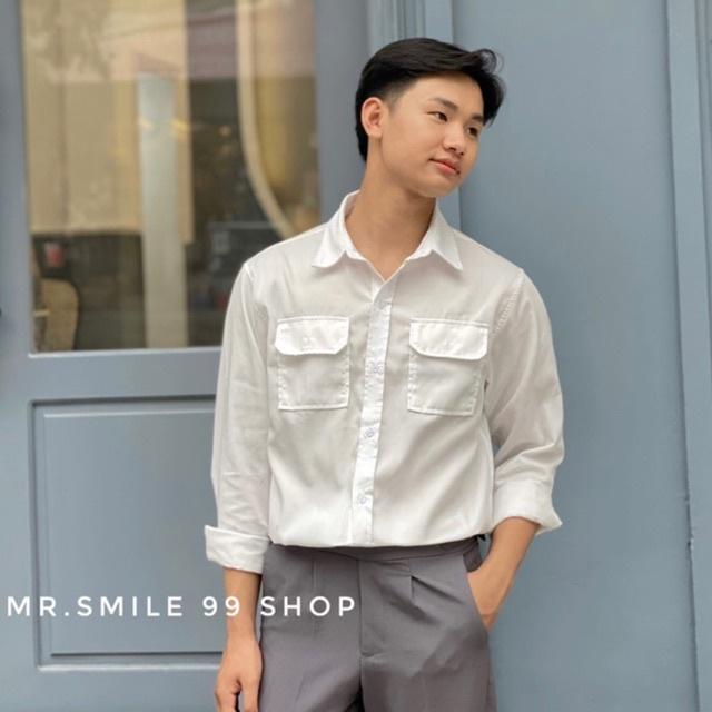 Áo Sơ Mi Nam Tay Dài Phối Hai Túi Hộp Unisex, Phong Cách Hàn Quốc, Hàng Thiết Kế Mr.Smile 99 Shop