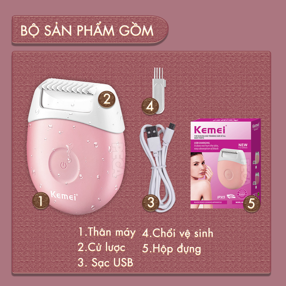 Máy cạo lông mini Kemei KM-3213 chống thấm nước sử dụng cạo lông toàn thân, mặt, tay, chân, bikini