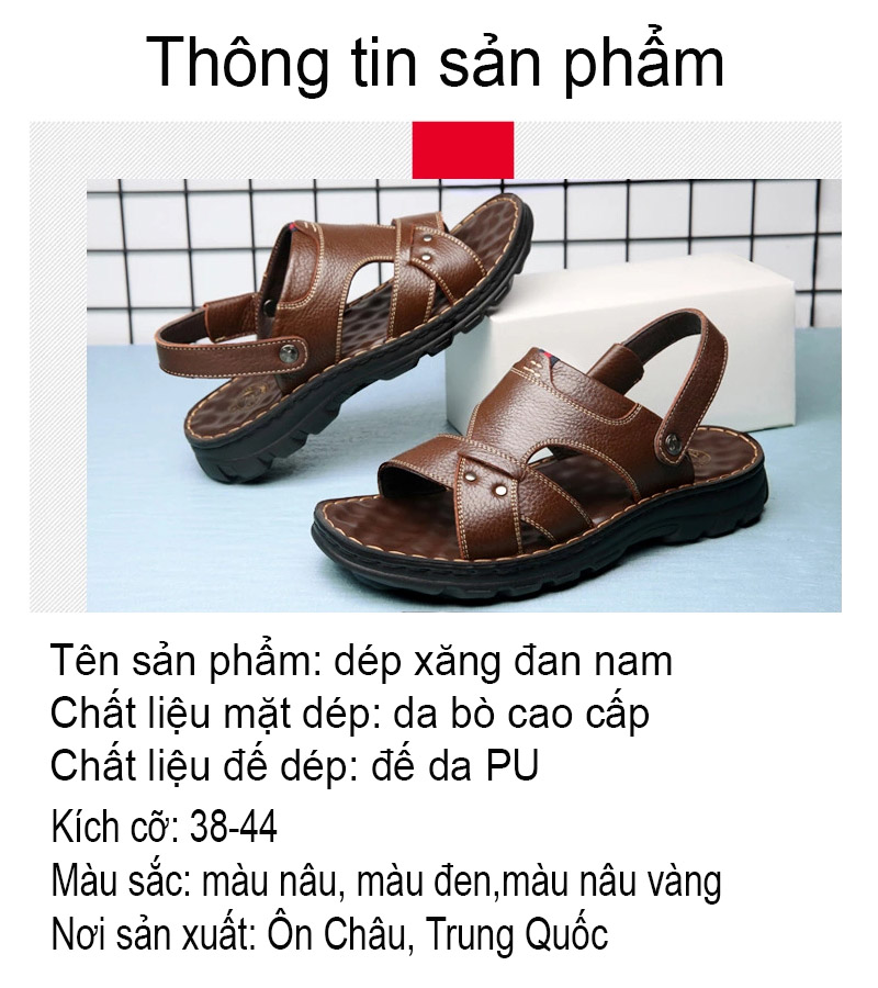 Dép sandals cho nam bằng da thật thiết kế đế mềm kiểu dáng mới mã DQH10321