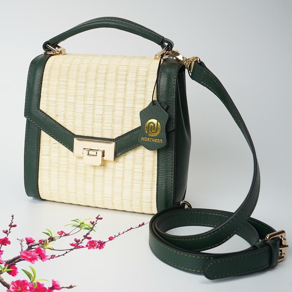 Túi cói thời trang màu xanh rêu NORD110