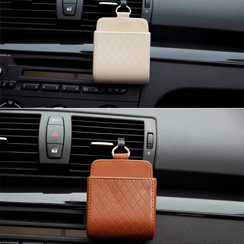 Auto Vent Outlet Trash Box PU Leather Car Mobile Phone Holder Storage Bag Organizer Automobile Hanging Box Car Styling 3 Colors Car Interior Accessories
