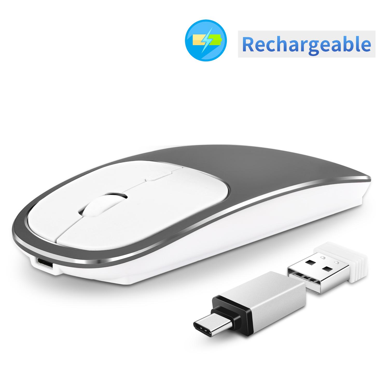 Sữa Ong Chúa Lược Sạc Loại C + USB 2.4GWireless Chuột Hai Chế Độ Kim Loại Noiseless Silent Chuột Cho MacBook Laptop máy Tính Laptop