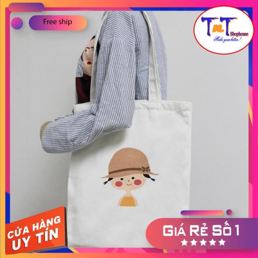 TT05 Túi tote ️ Túi vải Canvas đeo vai phong cách Ulzzang, vải bố form Unisex Vintage