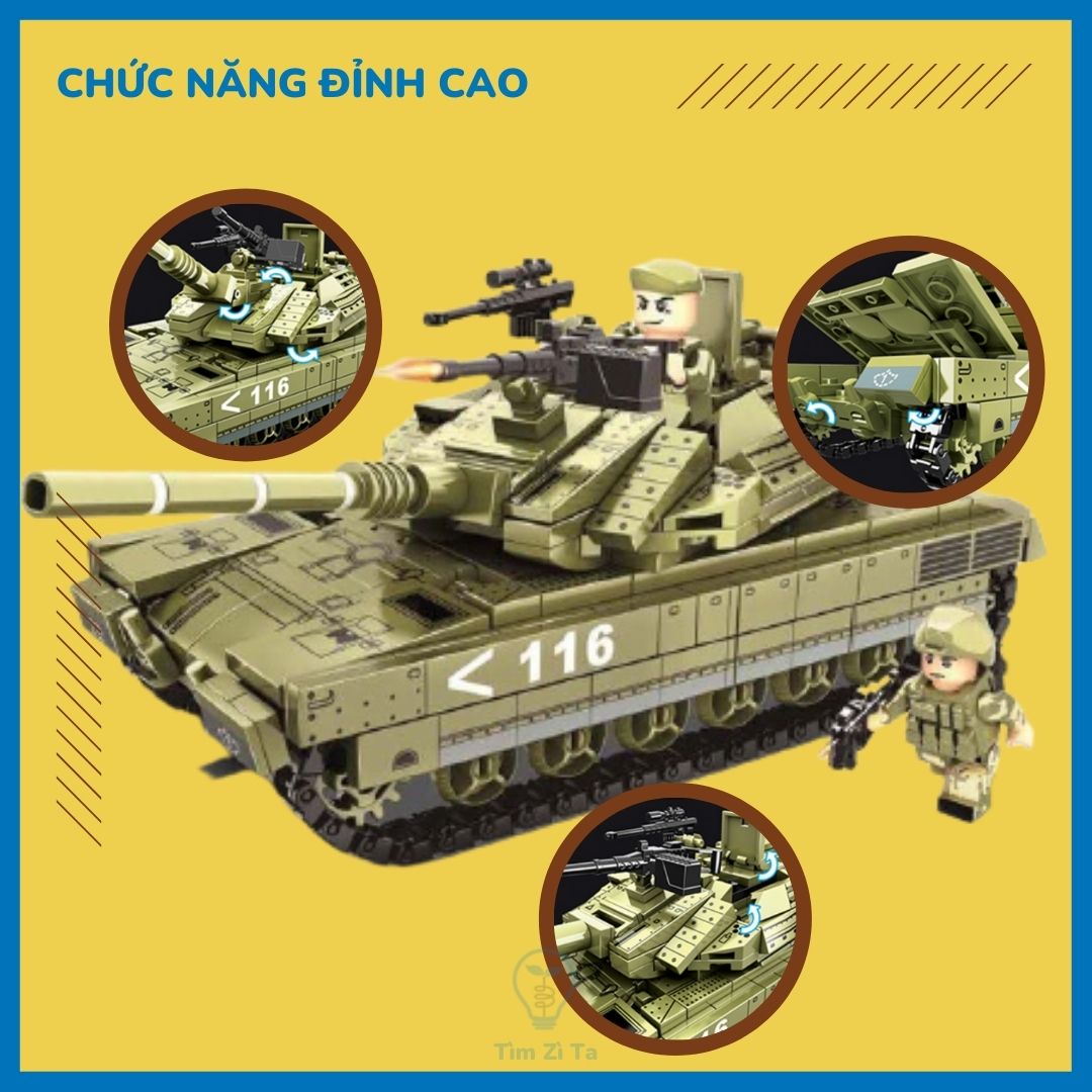 Đồ chơi lắp ráp sáng tạo xe tăng chủ lực Merkava MK-4, 475 chi tiết nhiều kiểu chơi vui nhộn cho bé