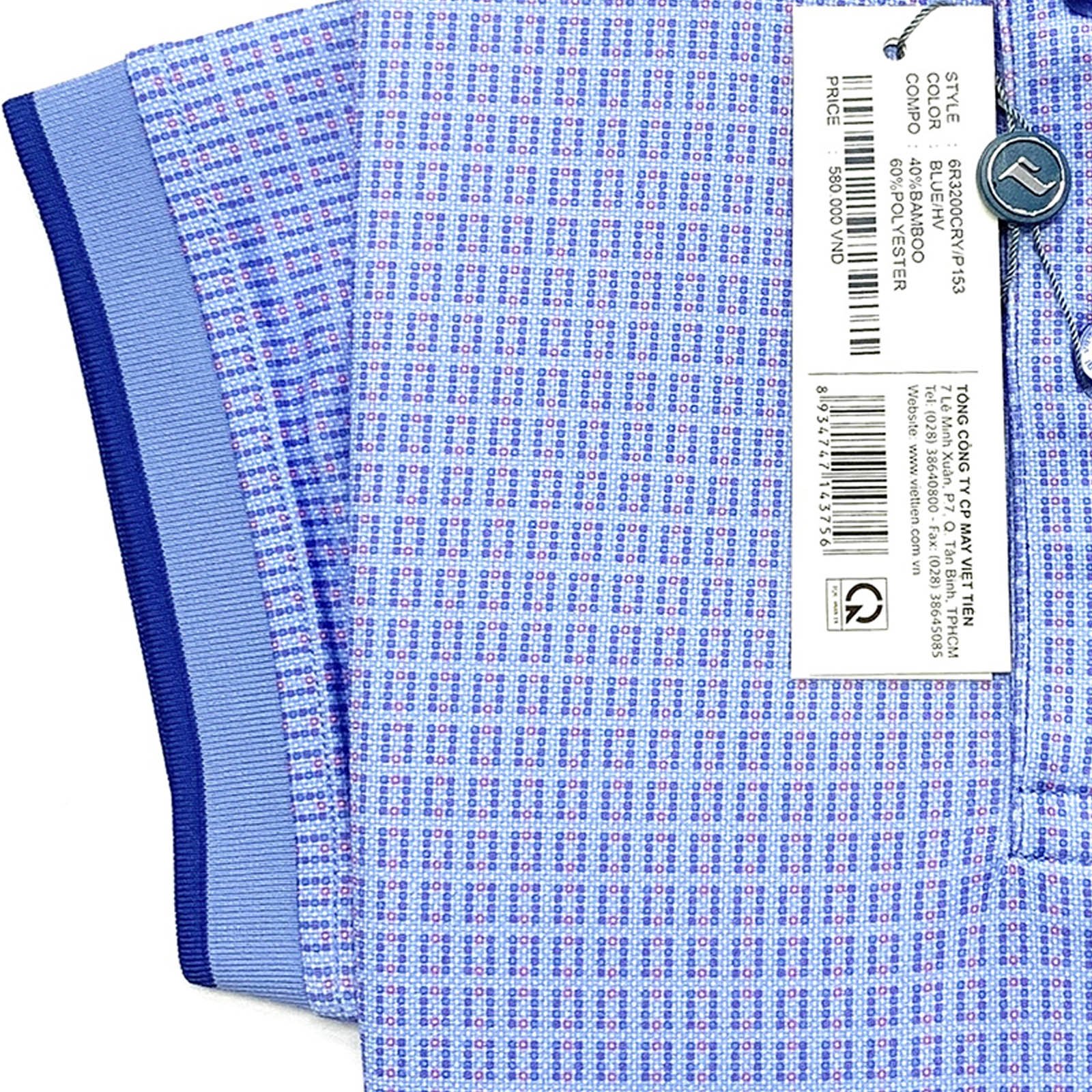 Viettien - Áo thun nam có cổ họa tiết 6R3200 regular