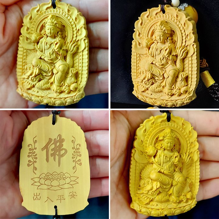 Dây treo xe ô tô, dây treo phong thủy tượng Phổ Hiền Bồ Tát bằng gỗ Hoàng Dương - Tuổi Thìn, tuổi tỵ - V160