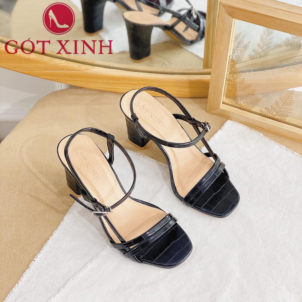 Giày sandal cao gót nữ 7cm GÓT XINH GD11 quai ngang da mềm gót vuông