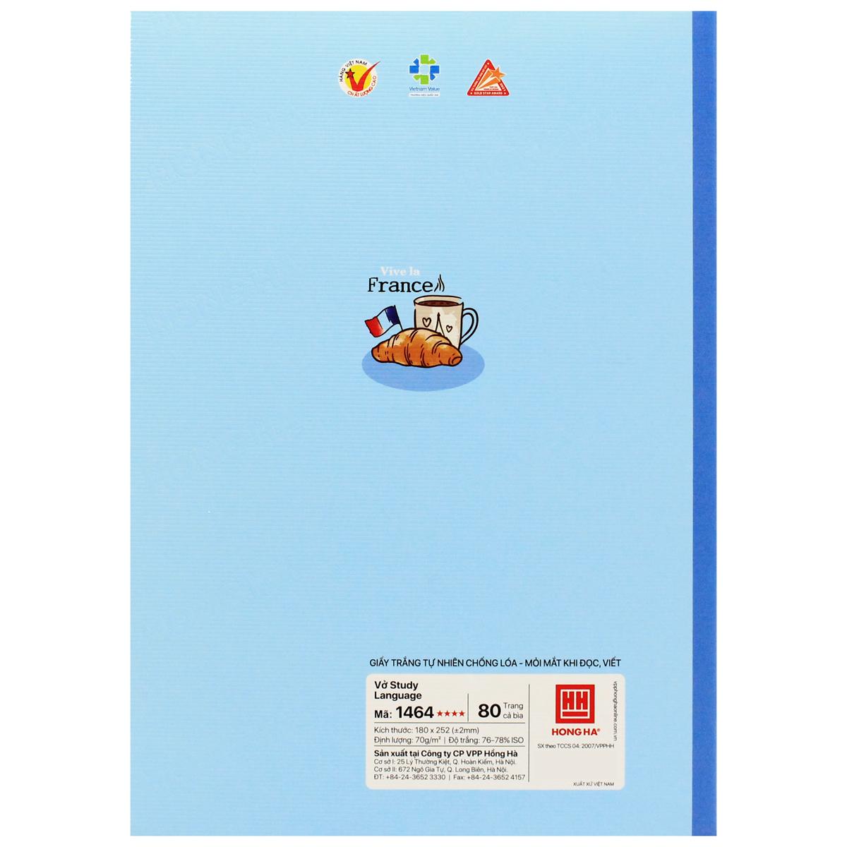 Tập Gáy Ghim Study Language - Tiếng Anh, Đức, Nga, Pháp - 80 Trang 70gsm - Hồng Hà 1464 (Mẫu Bìa Giao Ngẫu Nhiên)