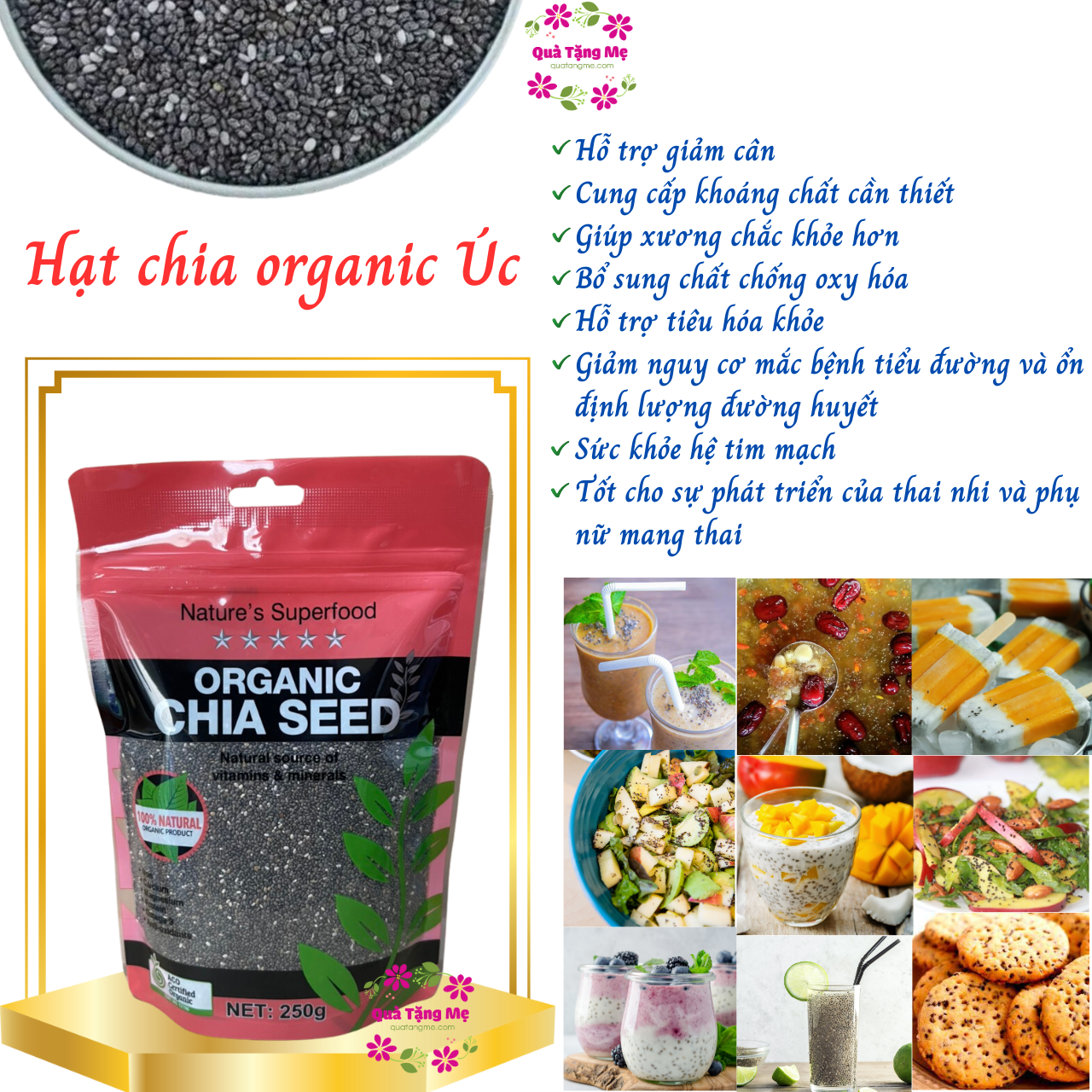 Hạt Chia Hữu Cơ Australia Healthy Food & Nuts Organic Chia Seeds (250g)  - QuaTangMe Extaste