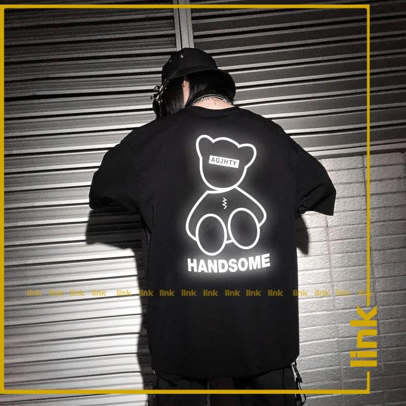 Áo phông nam nữ GẤU TEDDY HANDSOME phản quang bạc tay lỡ Unisex