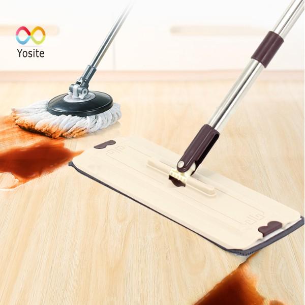 Bộ Cây Lau Nhà 360độ Bàn Chổi Phẳng Dẹt Kèm Thùng Vắt 2 Ngăn Tiện Lợi