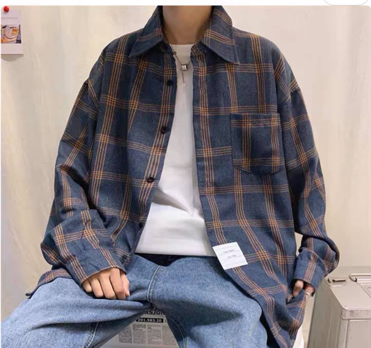 Áo sơ mi unisex form rộng - somi nam nữ sọc số 16
