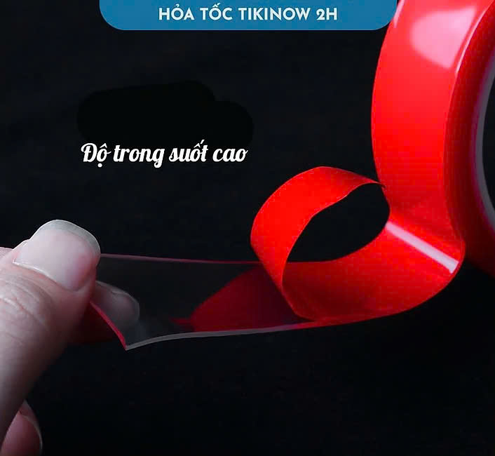 Băng Keo 2 Mặt Nano Đỏ Cường Lực Trong Suốt Siêu Dính, Chịu Nhiệt, Chống Nước Rộng 20mm x 3 mét