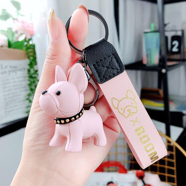 Móc khóa hình chó bulldog dễ thương, móc chìa khoá keychain cún dog nhiều màu