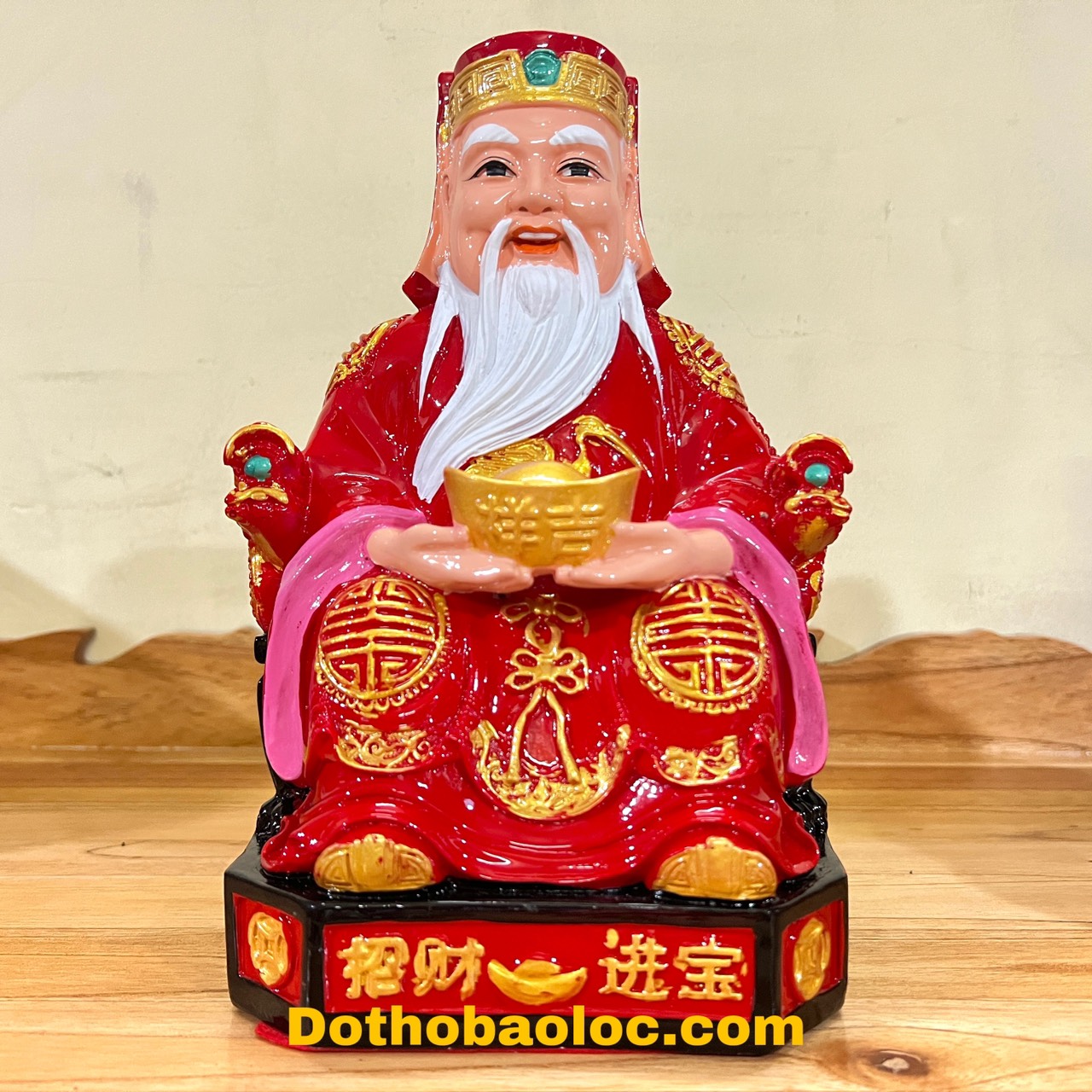 Tượng Thần Tài Thổ Địa sơn đỏ 26cm