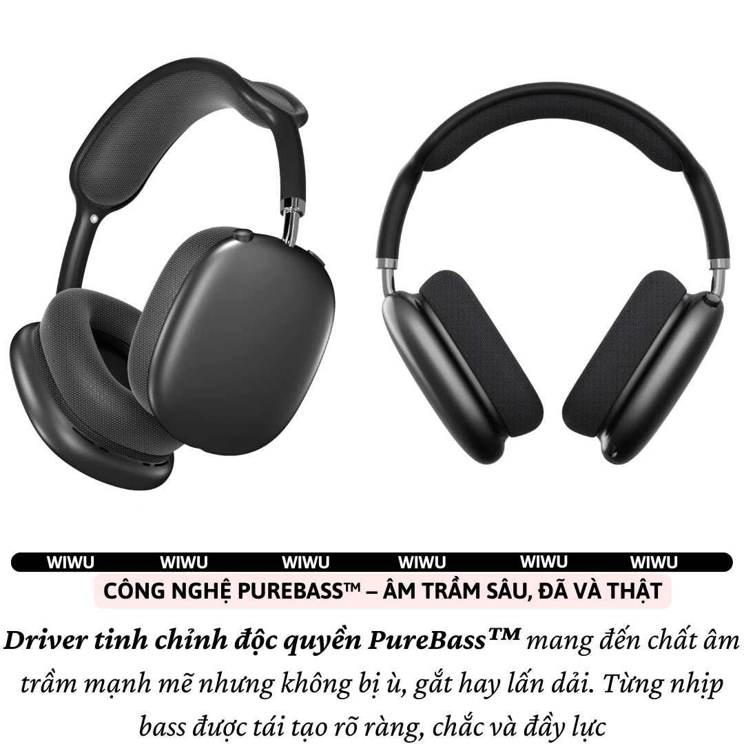 Tai nghe Bluetooth 6.0 công nghệ PureBass không dây WIWU Airbuds Max TD13 - Pin 58H, Đệm Tai Siêu Êm, Bass mạnh, Hỗ trợ khe TF Card, Âm trầm Pure Bass mạnh mẽ - Hàng nhập khẩu