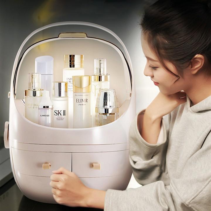 Hộp đựng đồ trang điểm ️Tủ đựng đồ mỹ phẩm mini 2 tầng có nắp đậy, hộp đựng mỹ phẩm chống bụi