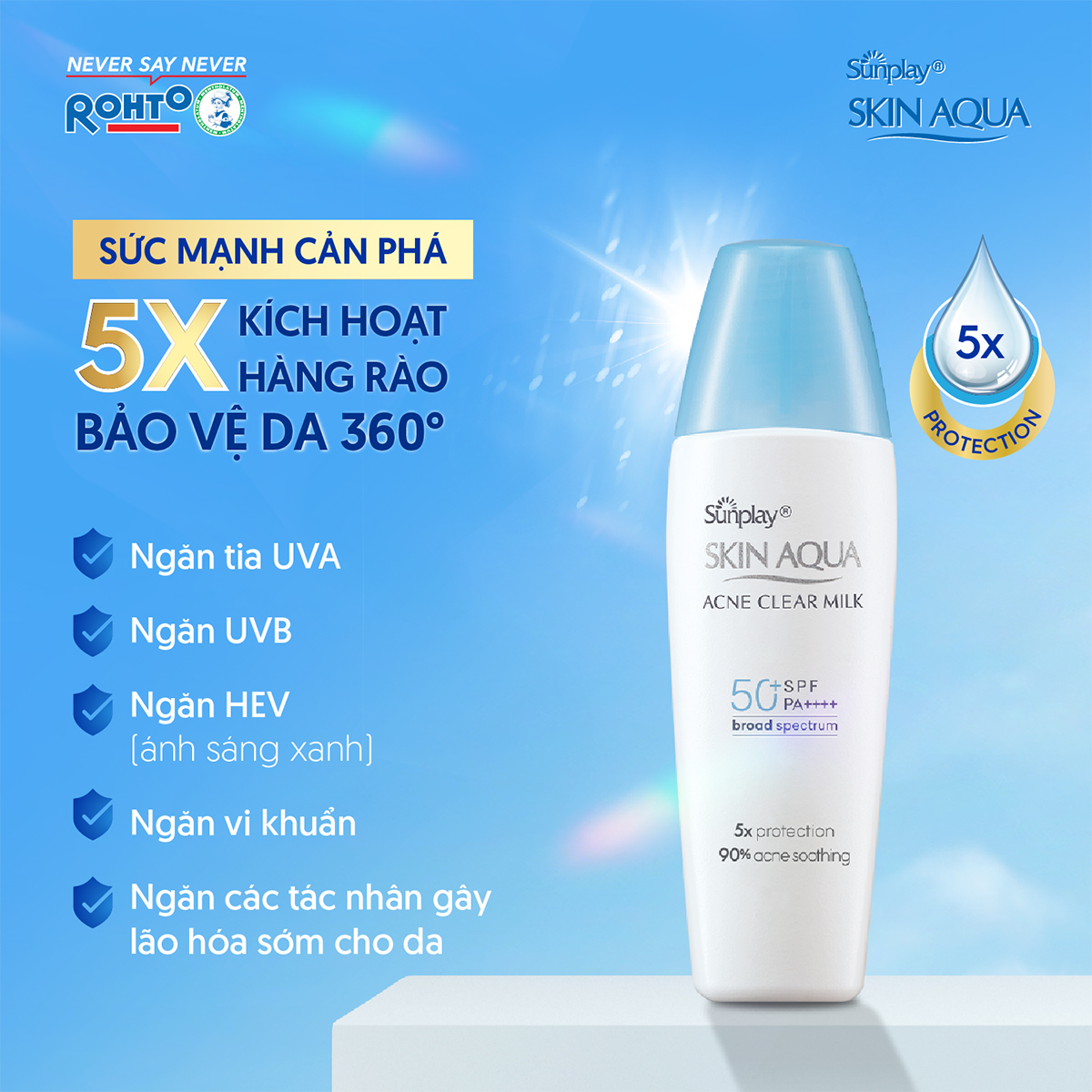 Kem chống nắng Skin Aqua cho da mụn, dạng sữa dùng hàng ngày Sunplay Skin Aqua Acne Clear Eco Việt Nam SPF 50, PA++++ 25g