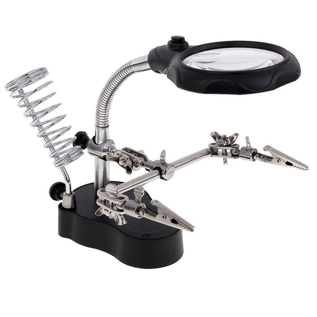 Soldering Holder 3rd Helping Clip 3.5x 12x Magnifying Magnifier w/ LED Light
