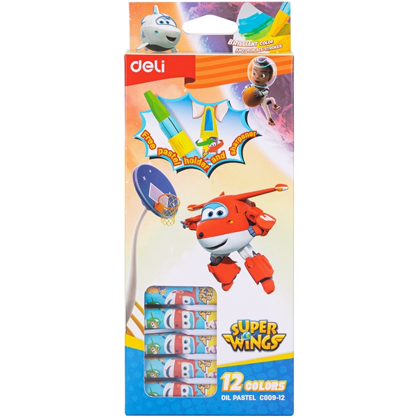 Bút sáp dầu Super Wings x Deli – thân lục giác – 12/18/24 màu - EC009-12 /EC009-18/ EC009-24