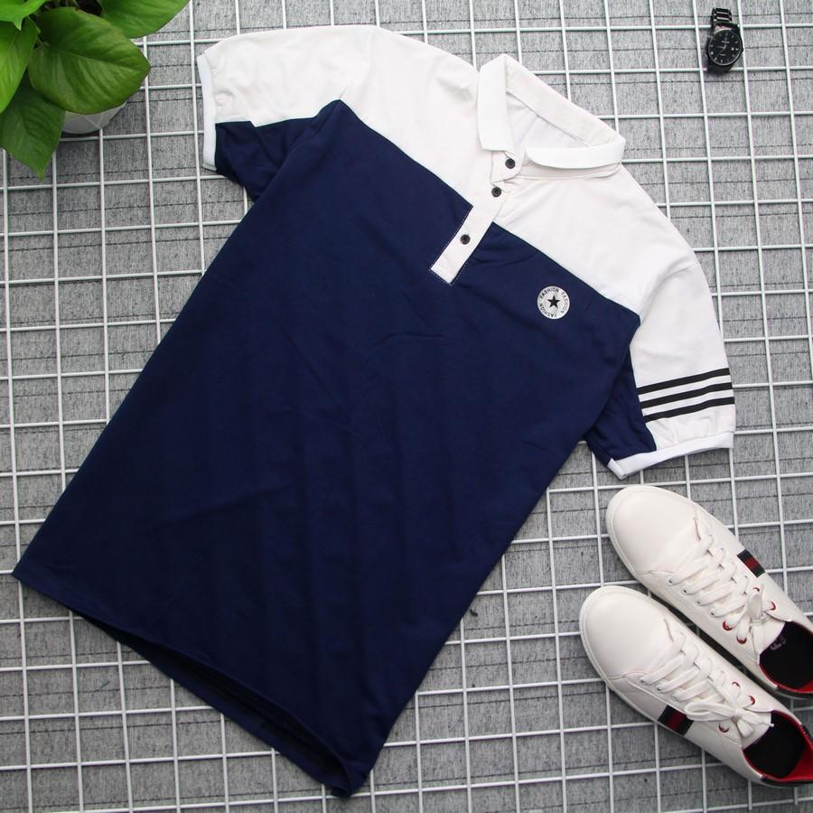 Áo thun nam trắng xanh có cổ GN203 Gấu Nâu