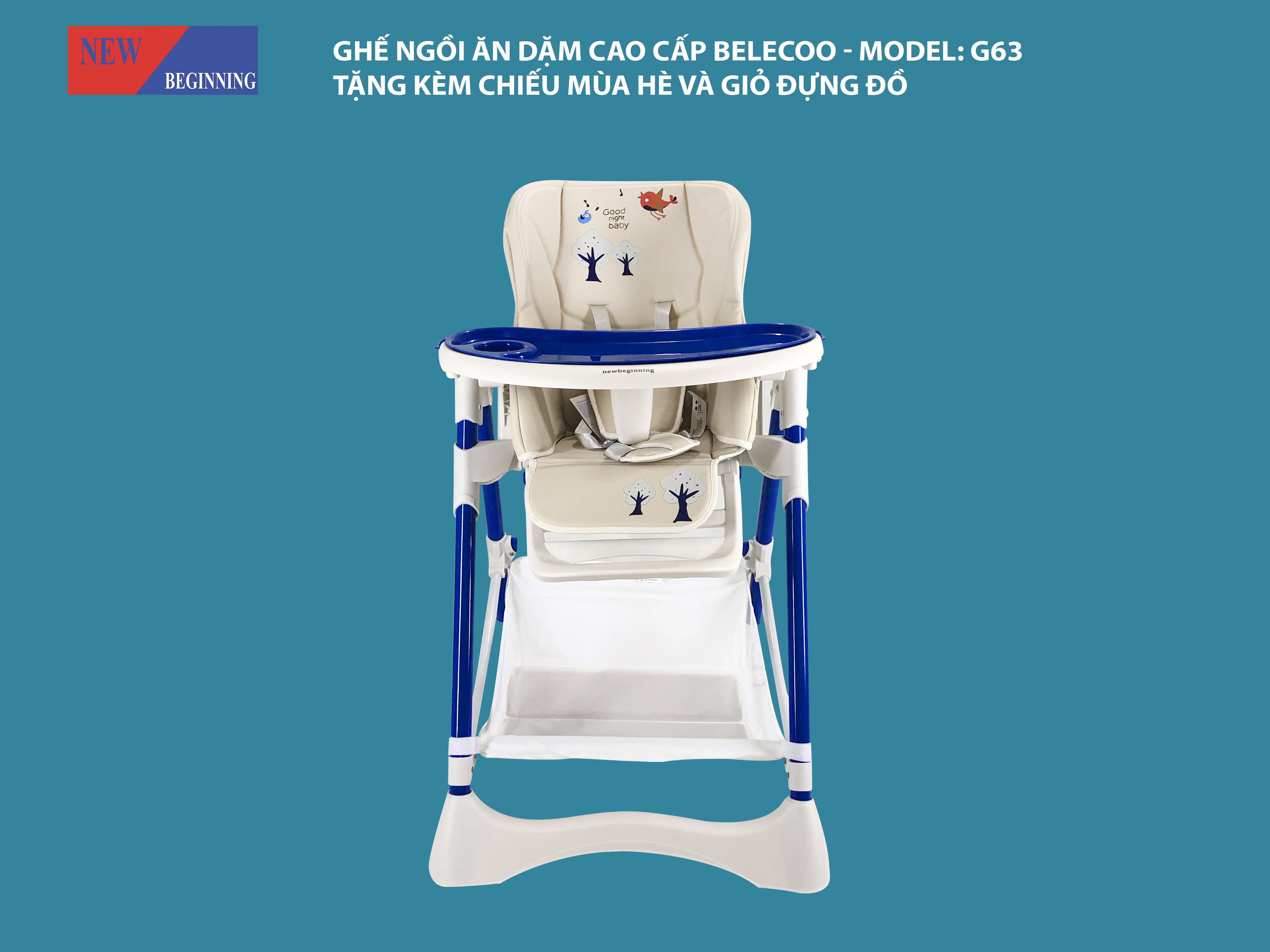 Ghế ăn dặm ăn bột đa năng gấp gọn Belecoo G63 điều chỉnh 7 cấp độ có bánh xe - Hàng chính hãng