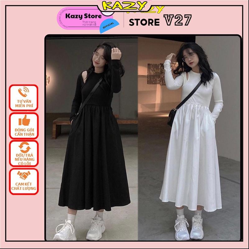Váy khoét vai liền thân vintage Hàn Quốc KAZY STORE V027