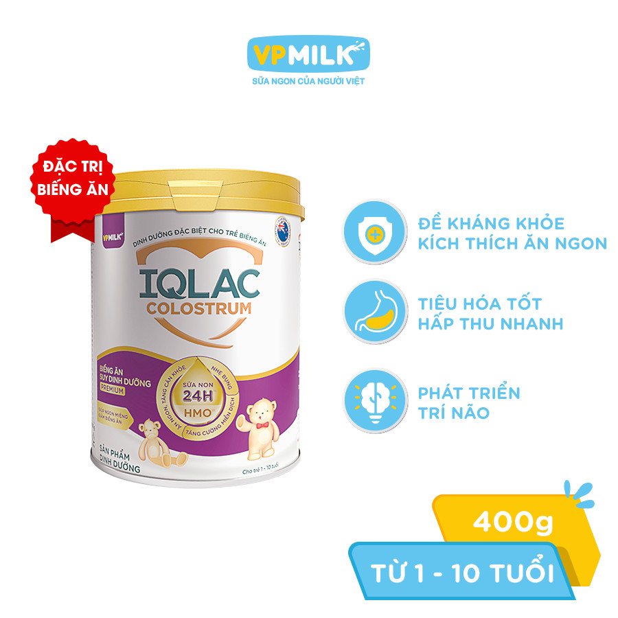 Sữa bột IQLac Colostrum Biếng Ăn Suy Dinh Dưỡng Premium 400g cho trẻ biếng ăn, thấp còi, suy dinh dưỡng
