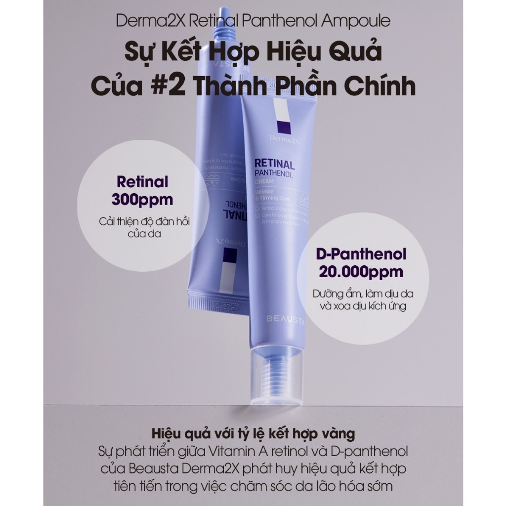 Kem Dưỡng Beausta Derma2X Retinal Panthenol Cream 40ml - Hỗ trợ chăm sóc da lão hóa