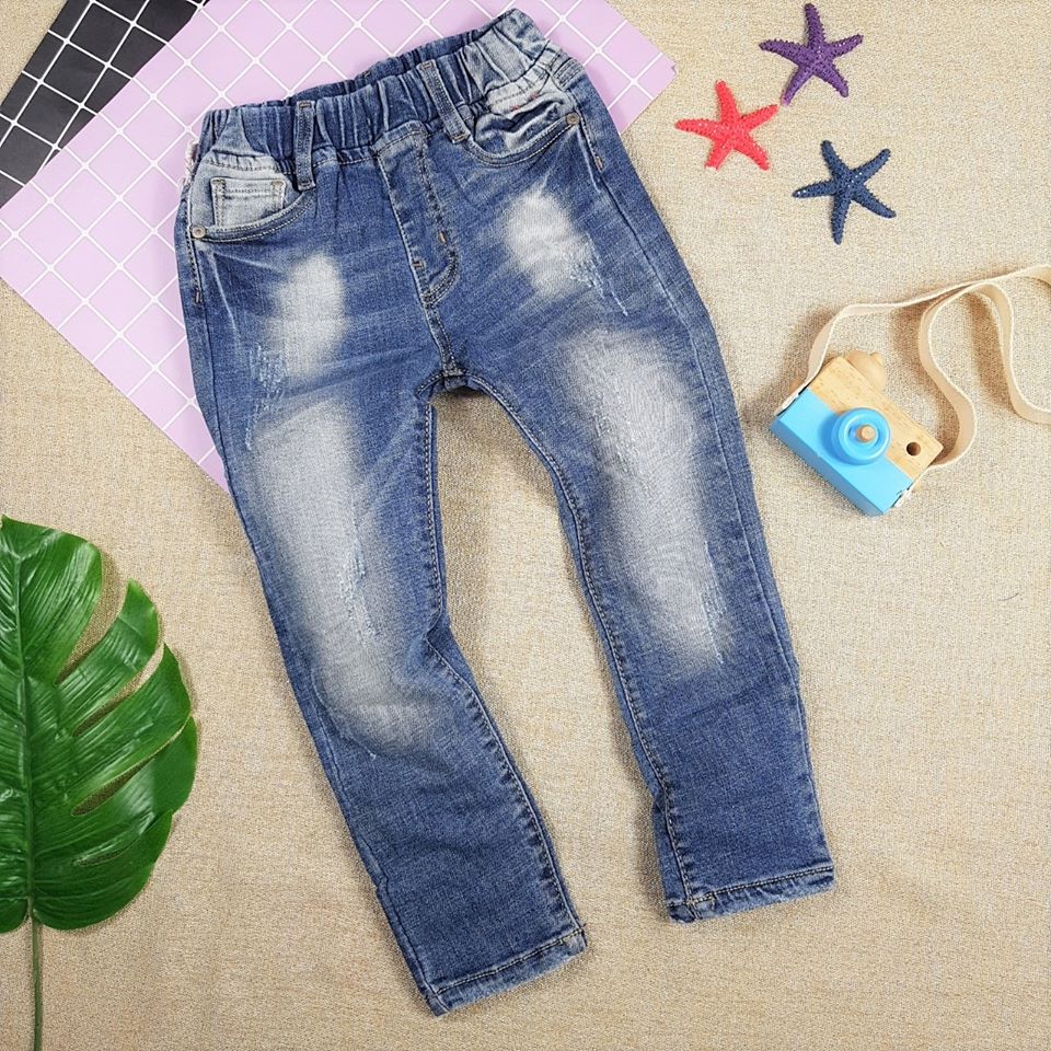 Quần Jeans Dài Lưng Thun Cho Bé Trai