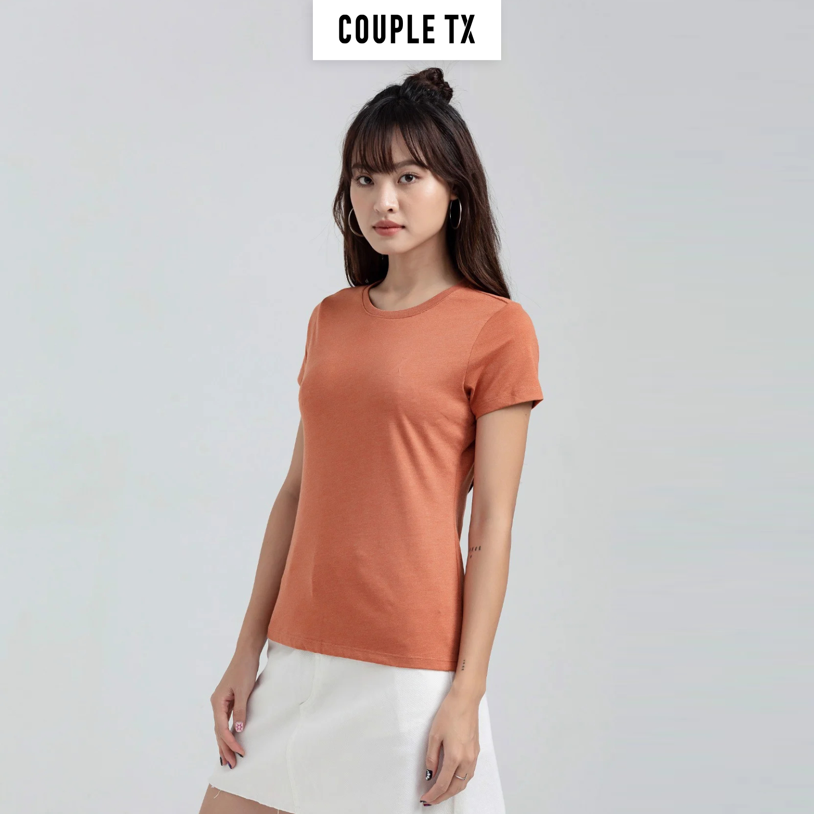 Áo Thun Nữ Cổ Tròn Couple TX Basic In Logo X