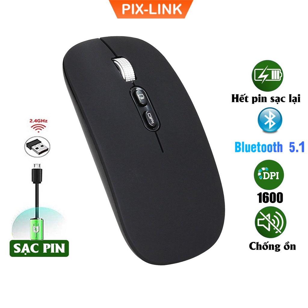 Chuột bluetooth PIXLINK P103BL 2 chế độ sạc pin siêu mỏng không gây tiếng ồn chuyên dùng cho Máy tính, pc, Laptop, Tivi Hàng Chính Hãng