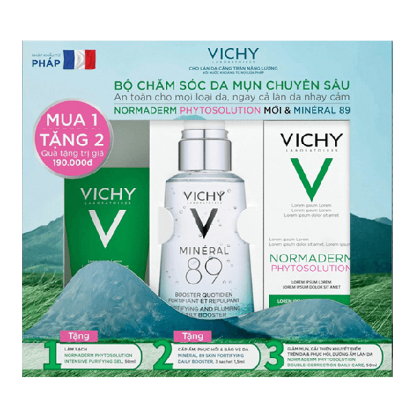 Bộ Chăm Sóc Da Chuyên Sâu Giúp Giảm Dầu Giảm Mụn, Phục Hồi Và Nuôi Dưỡng Da Vichy Normaderm Phytosolution Double-Correction