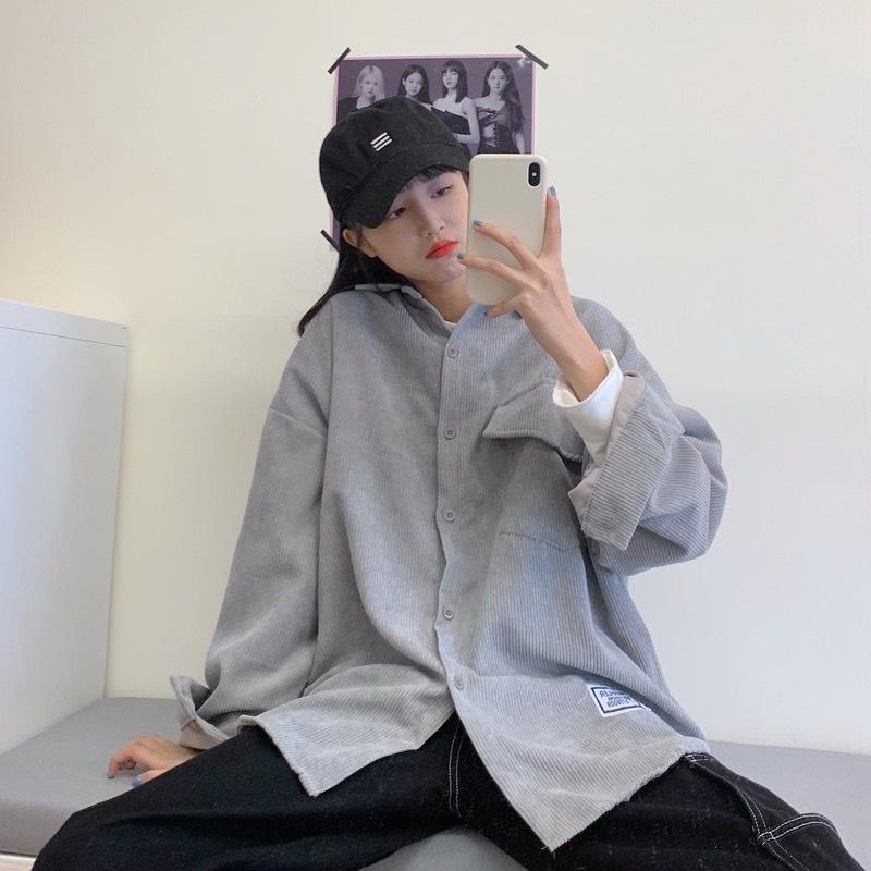Áo Sơ Mi Nhung TĂM Unisex Form Rộng Ulzzang Hàn Quốc - Áo sơ mi nữ phong cách kiểu màu Vintage