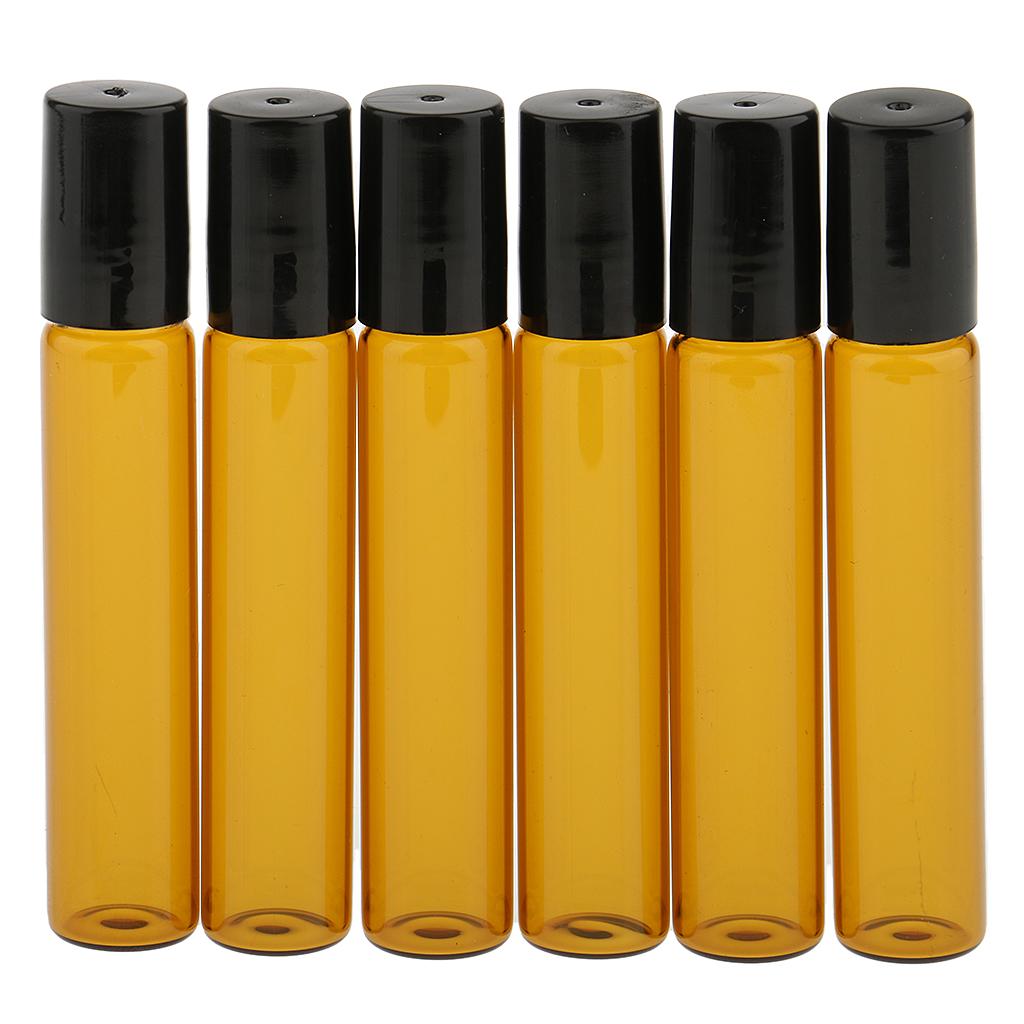 Lot of 6 Pieces 10ml Empty Glass Bottles for Travel Essential Oils Perfume Light Brown