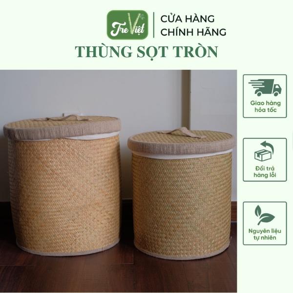 Thùng Sọt Tròn Đựng Quần Áo siêu to có vải lót - Thùng Đựng Đồ Bằng Cỏ Bàng